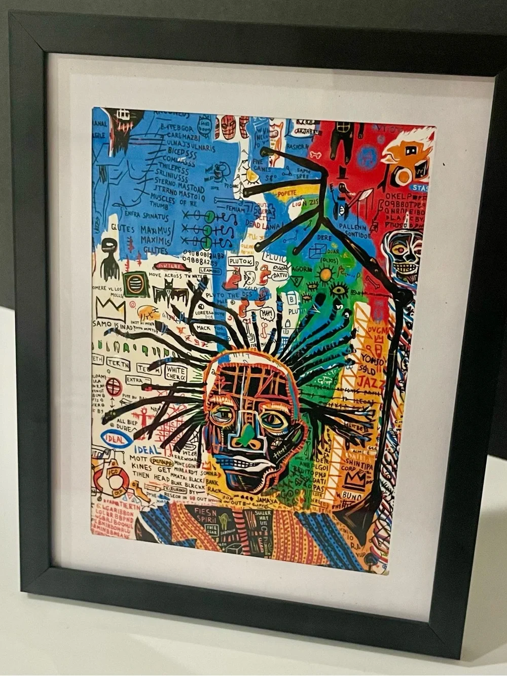 Framed Jean-Michel Basquiat Graffiti Style Paper Poster, Neo-expressionism